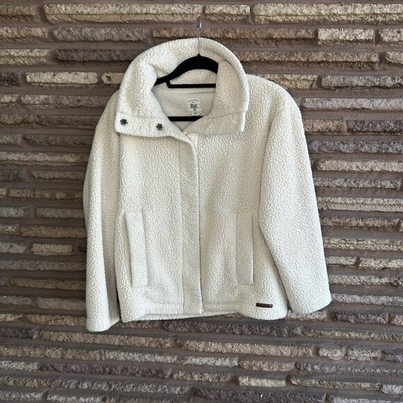 Billabong Ivory Cream Sherpa Fleece Casual Jacket Snaps Size Small - Picture 7 of 9